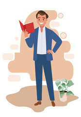 Happy guy with a notebook, illustration. Vector illustration.