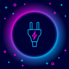 Glowing neon line Electric plug icon isolated on black background. Concept of connection and disconnection of the electricity. Colorful outline concept. Vector