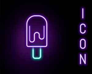 Glowing neon line Ice cream icon isolated on black background. Sweet symbol. Colorful outline concept. Vector