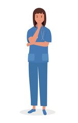 A medical woman thinks. Making a decision. Vector illustration.