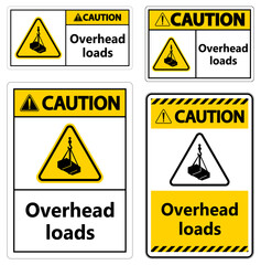 Danger, overhead load text, falling hazard risk caution warning sign
