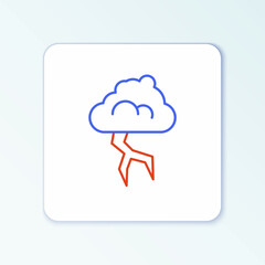 Line Storm icon isolated on white background. Cloud and lightning sign. Weather icon of storm. Colorful outline concept. Vector