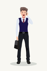 Businessman man talking on the phone. Flat design.