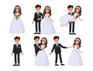 Set of characters bride and groom. Vector illustration.