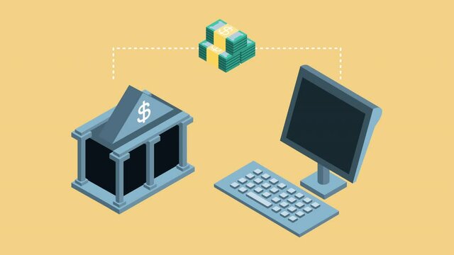 bank and desktop financial animation