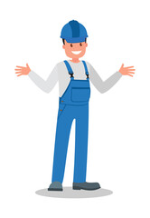 A male construction worker in overalls at the workplace. Vector illustration.