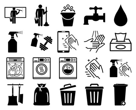 snvi53 SetNewVectorIllustration snvi - 20 set - cleaning icons . washing . window cleaning . dishwasher, tumble dryer, washing machine . bin symbols . vector illustration . AI10 / EPS10 . g10742
