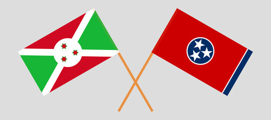 Crossed flags of Burundi and the State of Tennessee. Official colors. Correct proportion