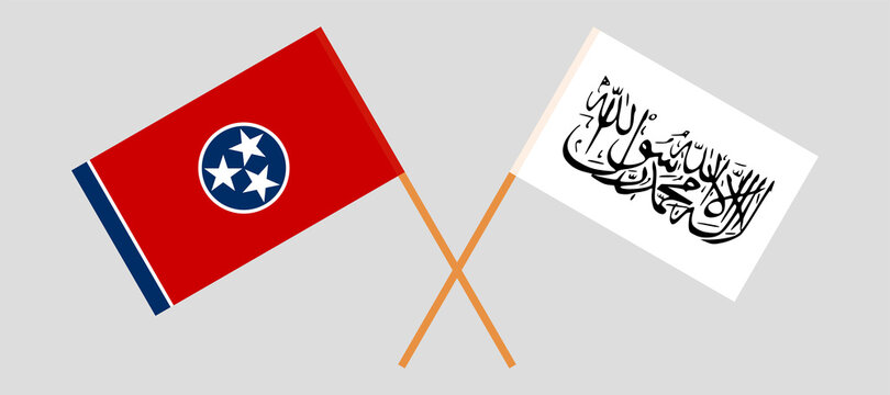 Crossed flags of the State of Tennessee and Islamic Emirate of Afghanistan. Official colors. Correct proportion