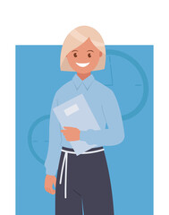 Happy girl with a notebook, illustration. Vector illustration.