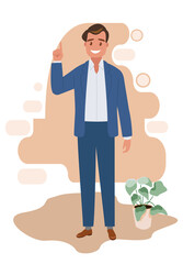The man points up with his index finger. Vector illustration.