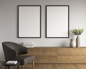 Obraz na płótnie Canvas mockup, frame, white, decor, interior, blank picture, wall, interior, mock up, living room design, scandinavian style, interior, artwork. Home staging and minimalism concept