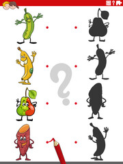 educational shadow game with cartoon fuits and vegetables