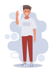 A young, happy businessman shows a hand gesture - everything is in order. Vector illustration.