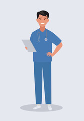 A doctor with a notebook, an illustration. Vector illustration.