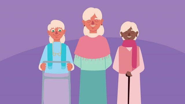 cute grandmothers group characters animation