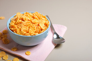 Delicious cornflakes in a plate on the table. 