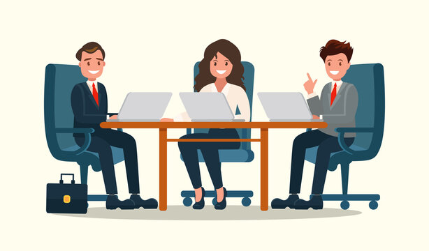 A business meeting. Presentation of the project. A man presents a project. Vector illustration.