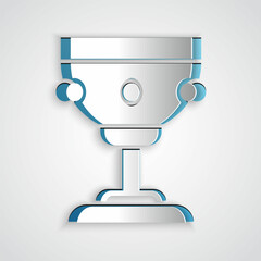 Paper cut Christian chalice icon isolated on grey background. Christianity icon. Happy Easter. Paper art style. Vector Illustration
