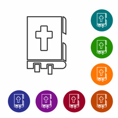 Obraz premium Black line Holy bible book icon isolated on white background. Set icons in color circle buttons. Vector Illustration