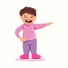 The boy points to the side. Vector illustration in flat style