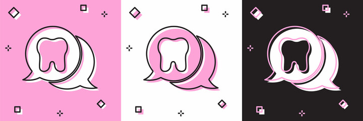 Set Tooth icon isolated on pink and white, black background. Tooth symbol for dentistry clinic or dentist medical center and toothpaste package. Vector