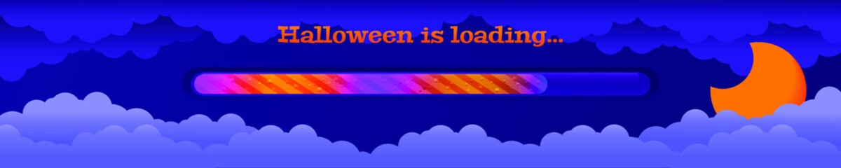 Halloween loading bar illustration. Progress bar concept with clouds and moon