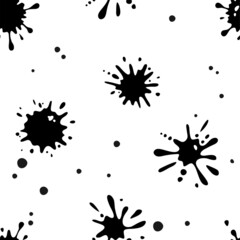 Black blots and spots on white background. Seamless pattern. Texture for fabric, wrapping, wallpaper. Decorative print.