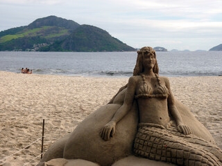 Mermaid sand sculpture on Icarai beach in Niteroi