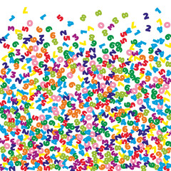 Falling colorful numbers. Math study concept with flying digits. Fabulous back to school mathematics banner on white background. Falling numbers vector illustration.