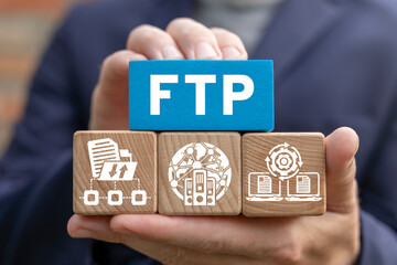 FTP - File Transfer Protocol Concept. Data Transmission and Internet Communication Technology.