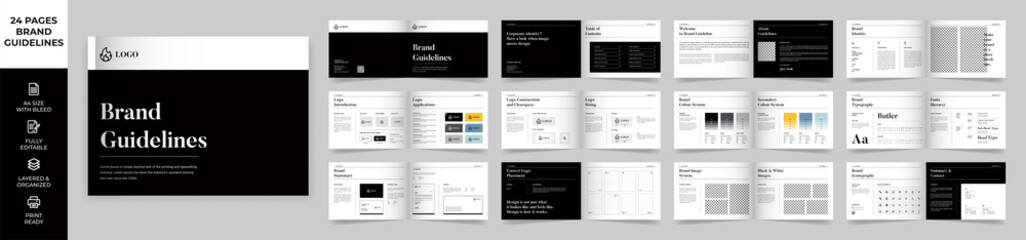 Landscape Brand Guideline Template, Simple style, and modern layout Brand Style, Brand Book, Brand Identity, Brand Manual, Guide Book - obrazy, fototapety, plakaty