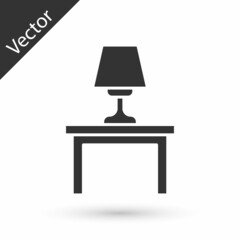 Grey Table lamp on table icon isolated on white background. Vector