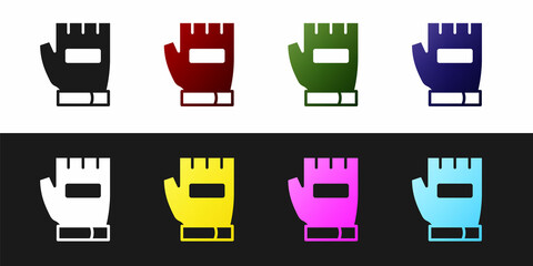 Set Gloves icon isolated on black and white background. Extreme sport. Sport equipment. Vector