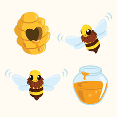sting, wing, fun, mascot, worker, happy, fly, cute, character, animal, nature, yellow, insect, cartoon, bee, bees, illustration, honey bee, honey,  honeycomb
