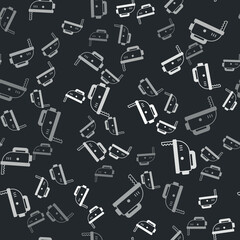 Obraz premium Grey Electric jigsaw with steel sharp blade icon isolated seamless pattern on black background. Power tool for woodwork. Vector
