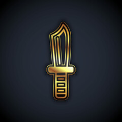 Gold Military knife icon isolated on black background. Vector