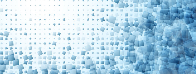 Abstract halftone background made of dots and translucent squares of different sizes in light blue colors