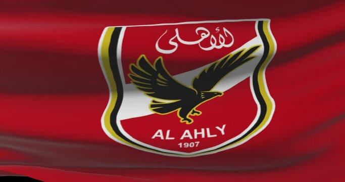 Al Ahly FC waving flag. Al Ahly football club background. Soccer team logo