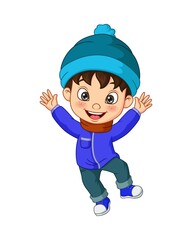 Cartoon little boy wearing winter clothes