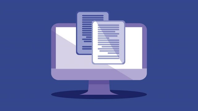 desktop with files documents animation