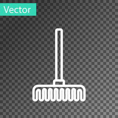 White line Garden rake icon isolated on transparent background. Tool for horticulture, agriculture, farming. Ground cultivator. Vector
