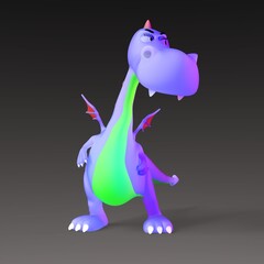 3D-illustration of a cute and funny cartoon dragon looking interested. isolated rendering object