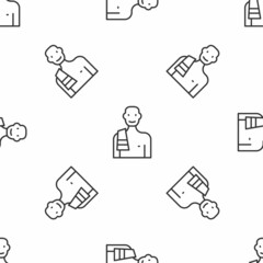 Grey line Man in the sauna icon isolated seamless pattern on white background. Vector