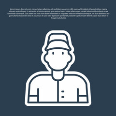 Blue line Baseball player icon isolated on blue background. Vector