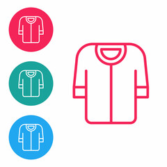 Red line Baseball t-shirt icon isolated on white background. Baseball jersey, sport uniform, raglan t-shirt sport. Set icons in circle buttons. Vector