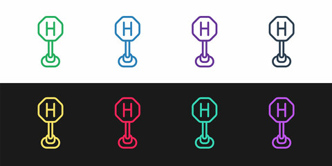Set line Hospital road traffic icon isolated on black and white background. Traffic rules and safe driving. Vector