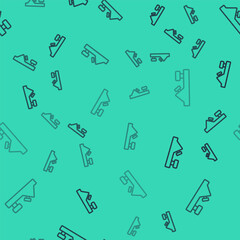 Fototapeta premium Black line Wood plane tool for woodworker hand crafted icon isolated seamless pattern on green background. Jointer plane. Vector