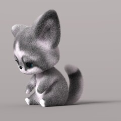 3D-illustration of a sad cartoon fox. isolated rendering object