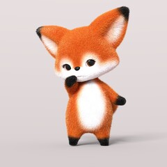 3D-illustration of a cute and funny shy cartoon fox. isolated rendering object